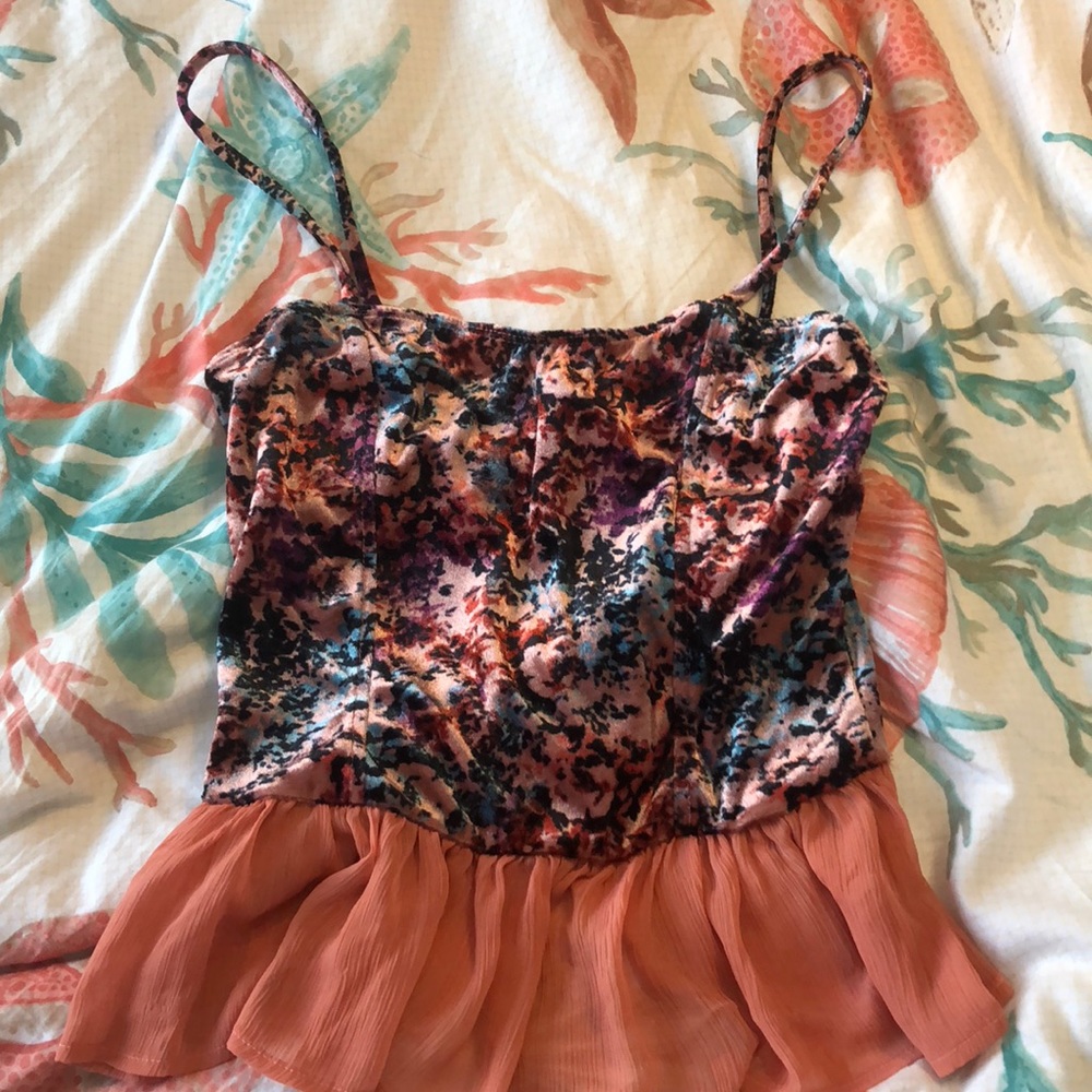 Peplum Multicolored Velvet Spaghetti StrapTop NWOT